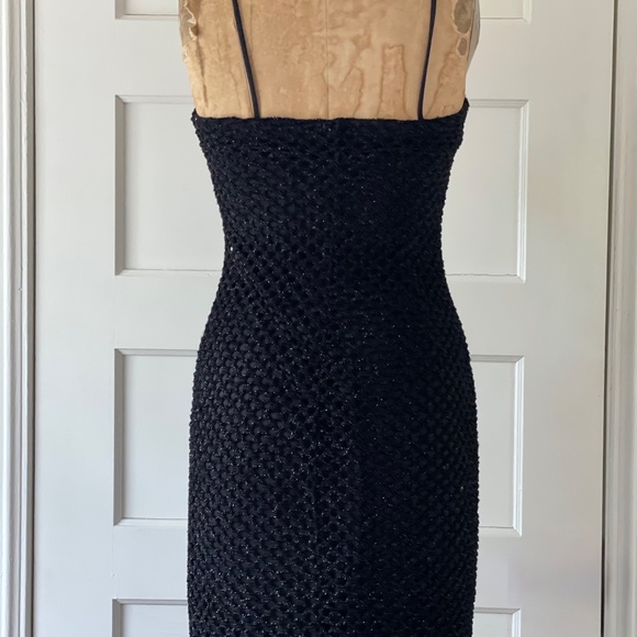 Vintage 90s Andrea Polizzi Long Bodycon Dress-Black Mesh Formal Evening Wear -S6 - Picture 4 of 8